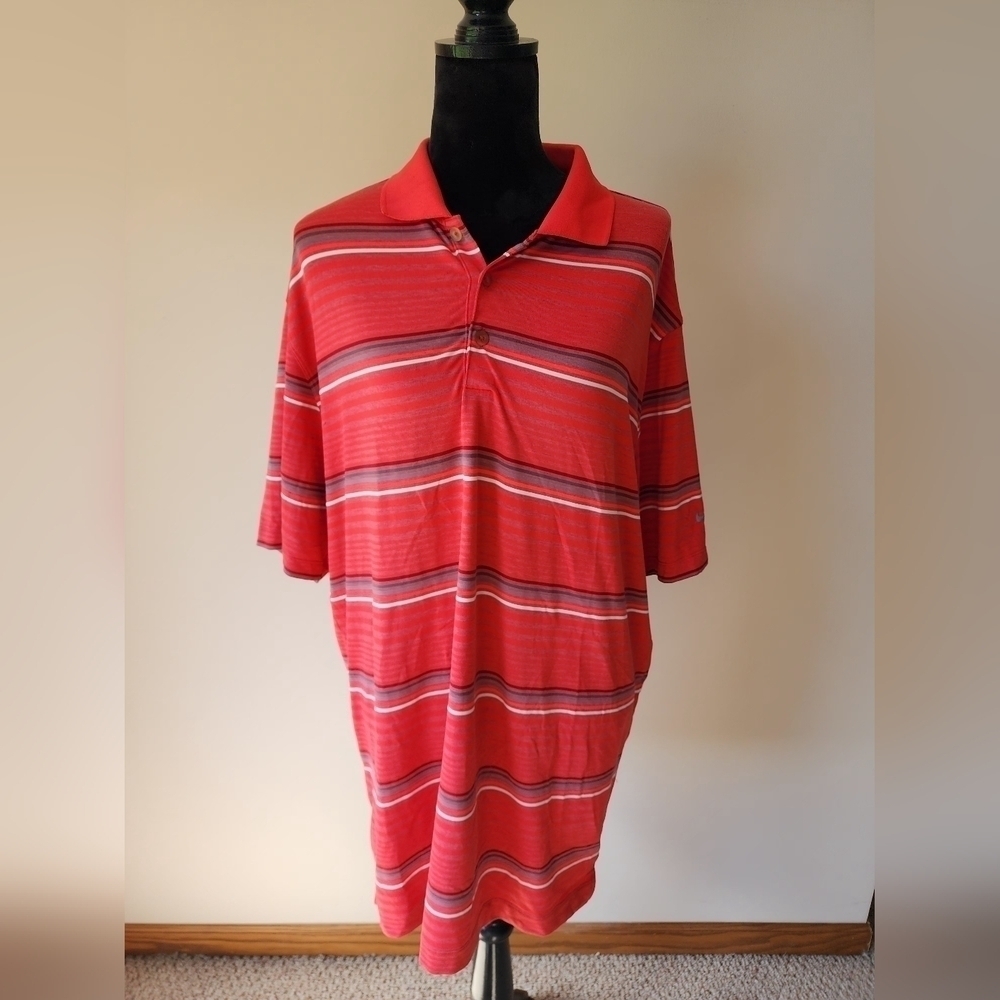 Nike Golf Tour Performance Men's Red Striped Polo Sz L.